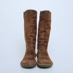 UGG Swell Sherpa Round Toe Suede Shearling Pull On Tall‎ Boots Brown Women 6